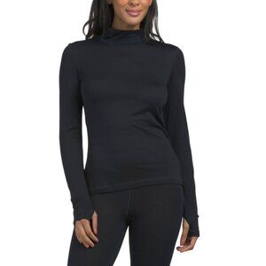 WICKED WOOL Black Merino Wool Base Layer Mock Neck Top